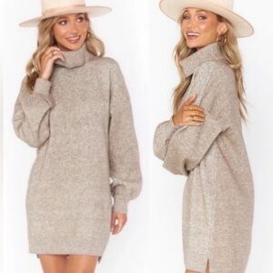 Cozy Beige Turtleneck Sweater Dress